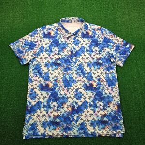 Robert Graham Polo Shirt Mens XL Blue Geometric Fisher Performance Golf‎ Preppy